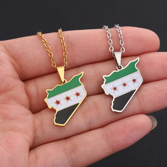 Syria Map Flag Pendant Necklaces Stainless Steel Choker Syrians Chain Jewelry Women Men Collares Cadenas Para Hombre