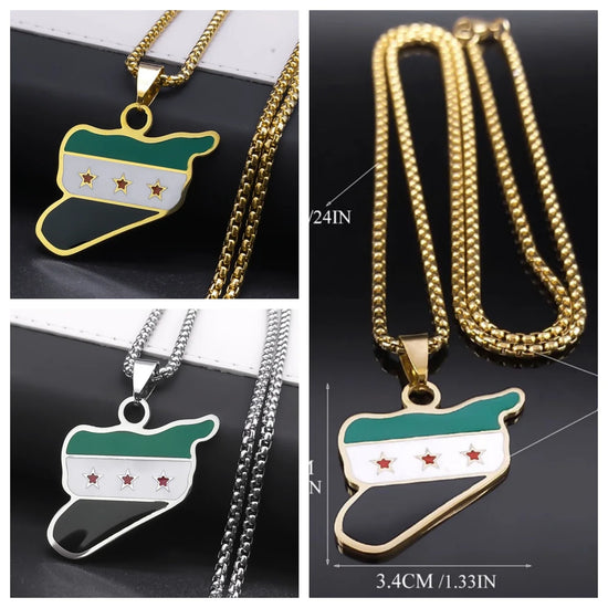 Stainless Steel Syria Map Flag Pendant Necklaces Fashion Syrians Map Chain Jewelry Women Men Hip-Hop Necklace Decoration