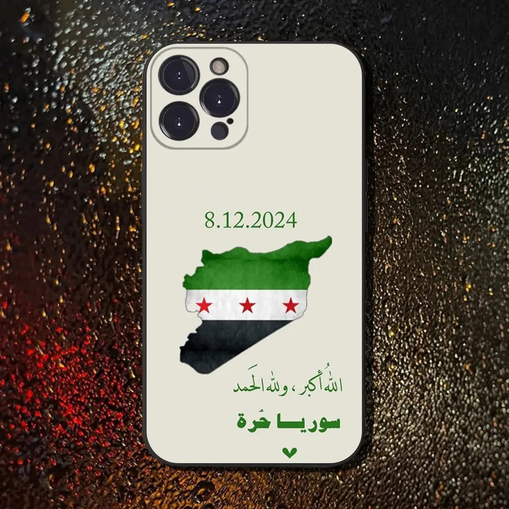 Free Syria Flag Phone Case For iPhone 16,15,14,13,12,11 Plus,Pro Max,XS,X,XR,SE,Mini,8,7,Soft Silicone Black Cover