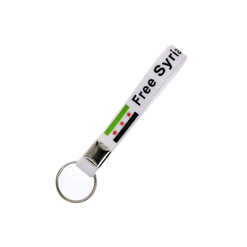 1 PC Free Syria Silicone Wristband Keychain Sports Gift Key Ring White