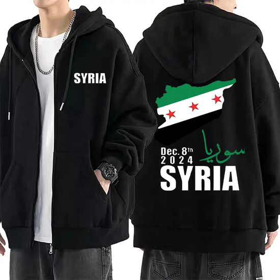 Syrian Flag Syria Graphics Hoodie Men Women hip hop Clothing Casual Fashion Oversized Zip Up Jacket Unisex Fleece Cotton Hoodies