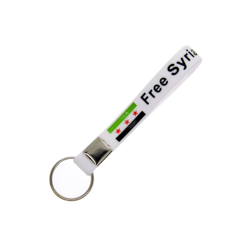 1 PC Free Syria Silicone Wristband Keychain Sports Gift Key Ring White