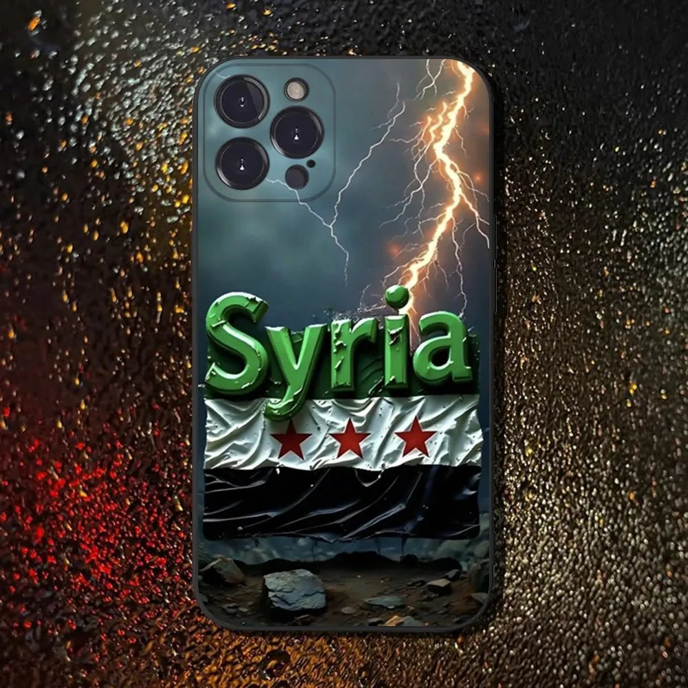 Free Syria Flag Phone Case For iPhone 16,15,14,13,12,11 Plus,Pro Max,XS,X,XR,SE,Mini,8,7,Soft Silicone Black Cover