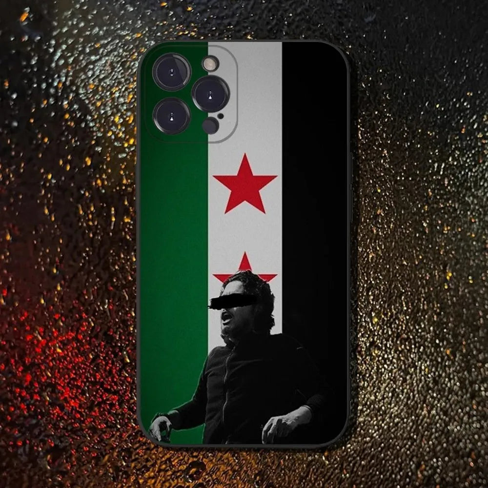 Free Syria Flag Phone Case For iPhone 16,15,14,13,12,11 Plus,Pro Max,XS,X,XR,SE,Mini,8,7,Soft Silicone Black Cover