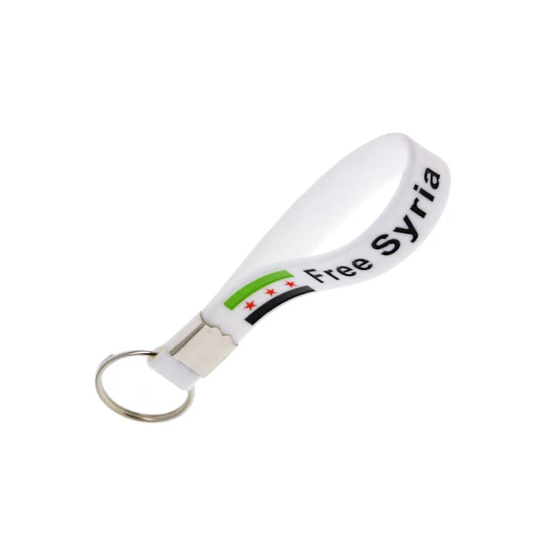 1 PC Free Syria Silicone Wristband Keychain Sports Gift Key Ring White